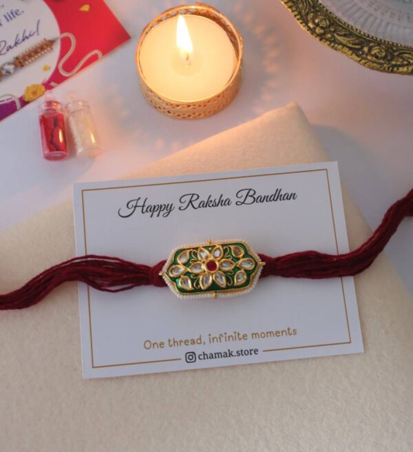 Handcrafted Kundan Meenakari Rakhi Thread