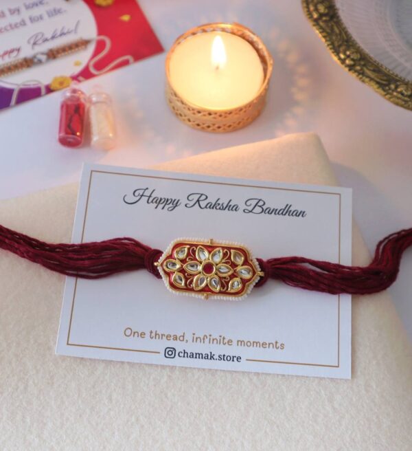 Handcrafted Kundan Meenakari Rakhi Thread