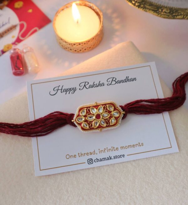 Handcrafted Kundan Meenakari Rakhi Thread
