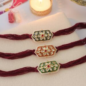 Handcrafted Kundan Meenakari Rakhi Thread