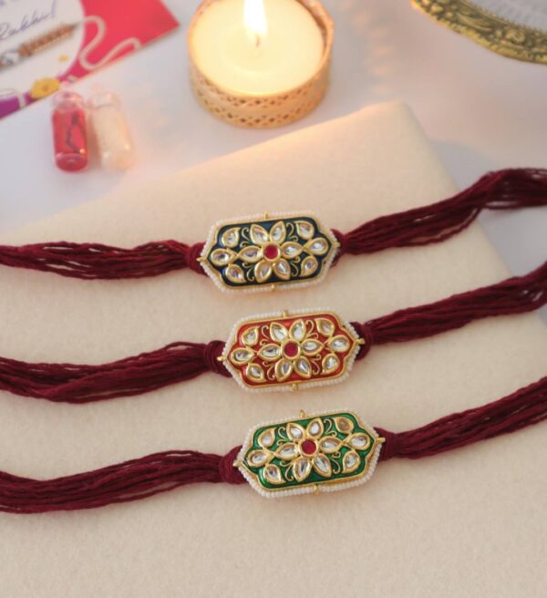 Handcrafted Kundan Meenakari Rakhi Thread