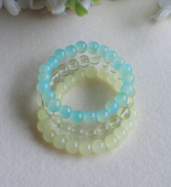 Pastel Blue & Yellow Beaded Bracelet Set