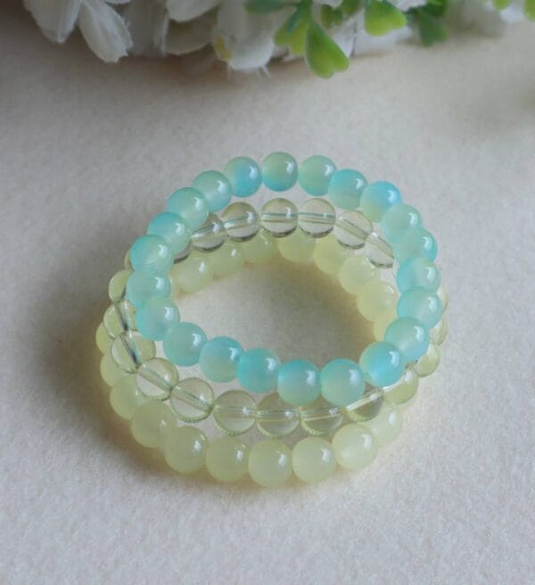 Pastel Blue & Yellow Beaded Bracelet Set