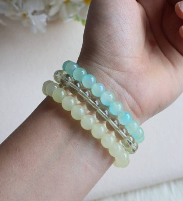 Pastel Blue & Yellow Beaded Bracelet Set