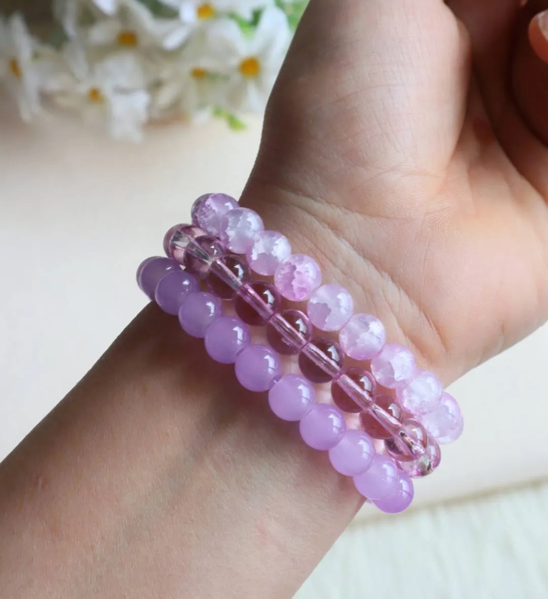 Lavender Glow Beaded Bracelet Set
