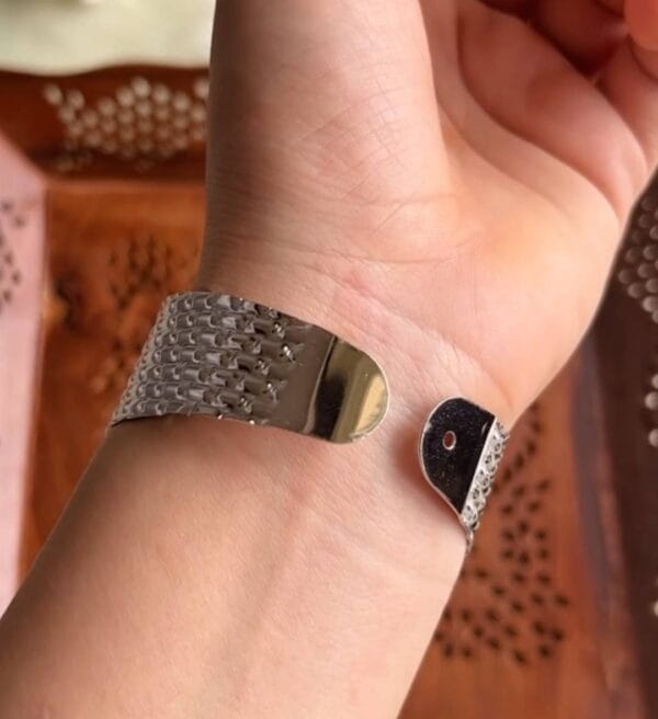 Silver Tone Basket Pattern Cuff Bracelet