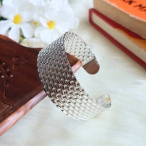 Silver Tone Basket Pattern Cuff Bracelet