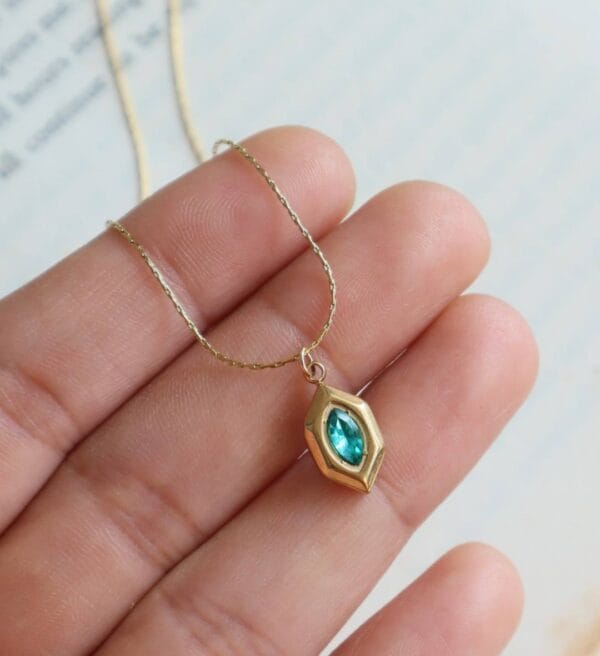 Hexagon Blue-Green Stone Pendant