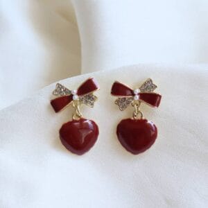 Red Heart & Bow Earrings