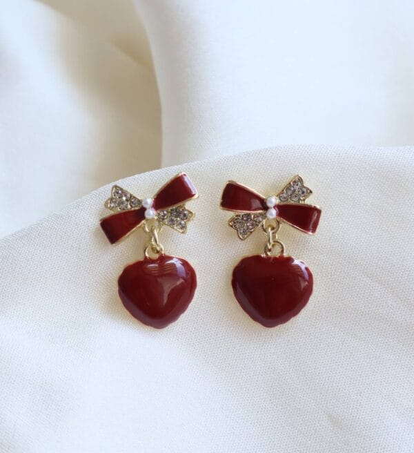 Red Heart & Bow Earrings