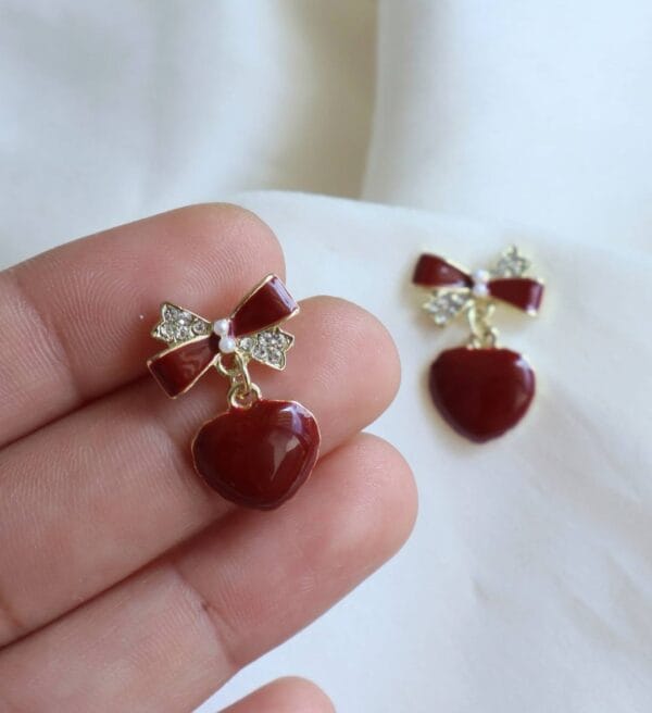 Red Heart & Bow Earrings