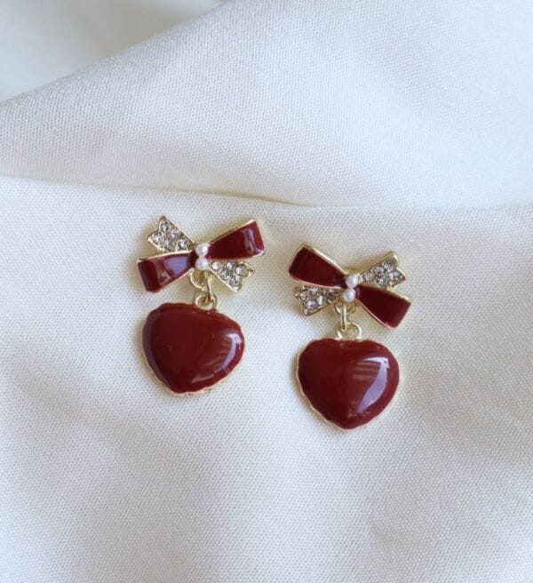 Red Heart & Bow Earrings