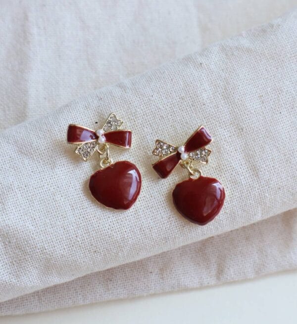 Red Heart & Bow Earrings