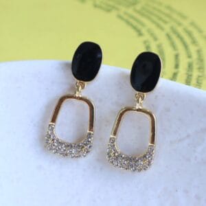 Stylish Crystal-Studded Black & Gold Earrings