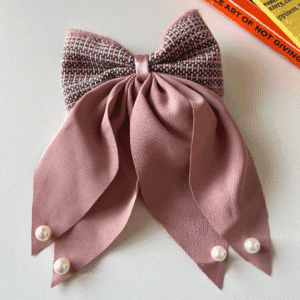 Elegant Pink Tweed Bow Clip with Pearl