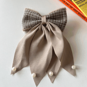 Neutral Beige Tweed Bow Clip