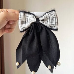 Classic Black & White Tweed Bow Clip