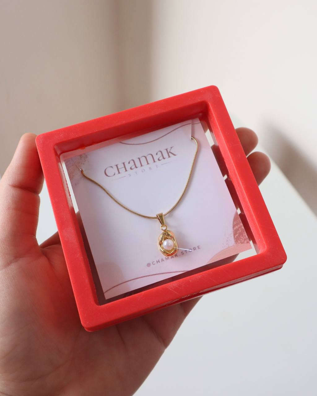 Anti tarnish necklace with display frame