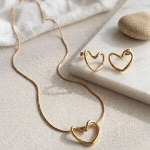 Minimal Heart Necklace & Earrings Set