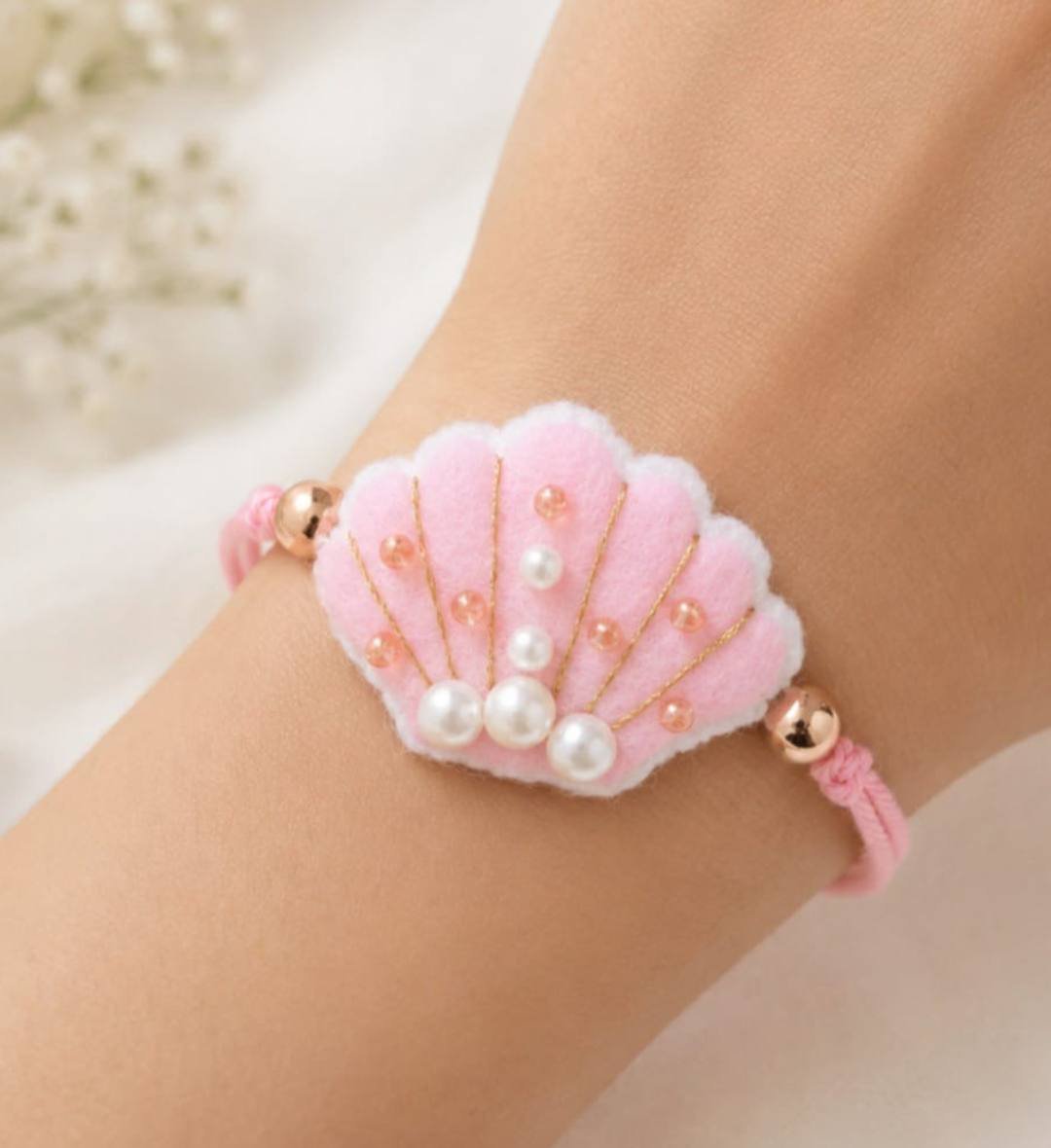 Handmade Pink Pearl Shell Rakhi