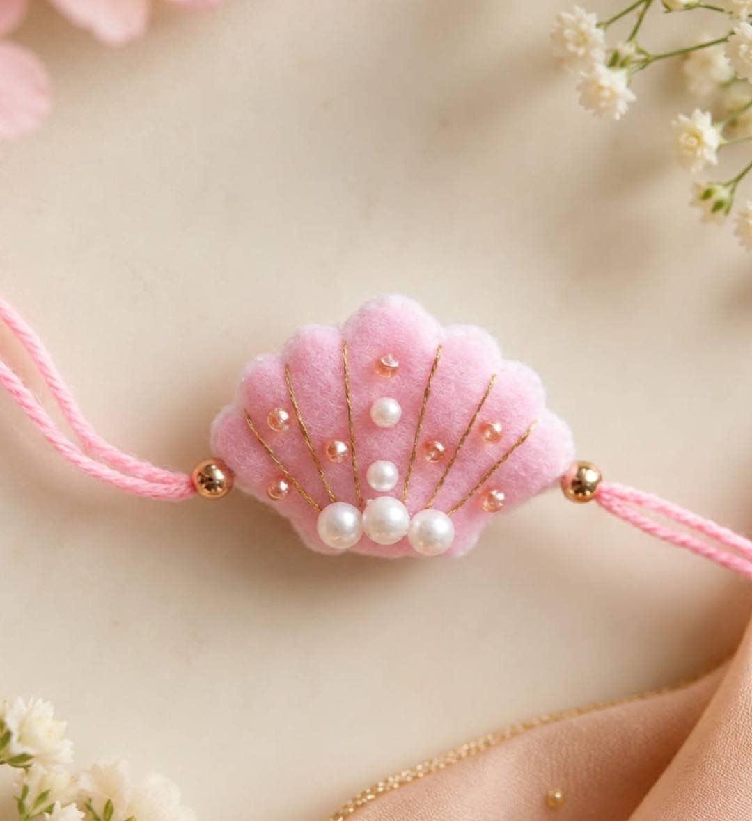Handmade Pink Pearl Shell Rakhi