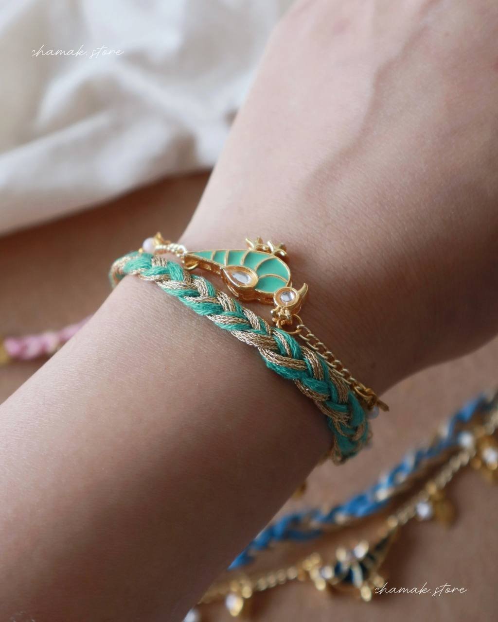 Peacock Charm Braided Bracelet Rakhi