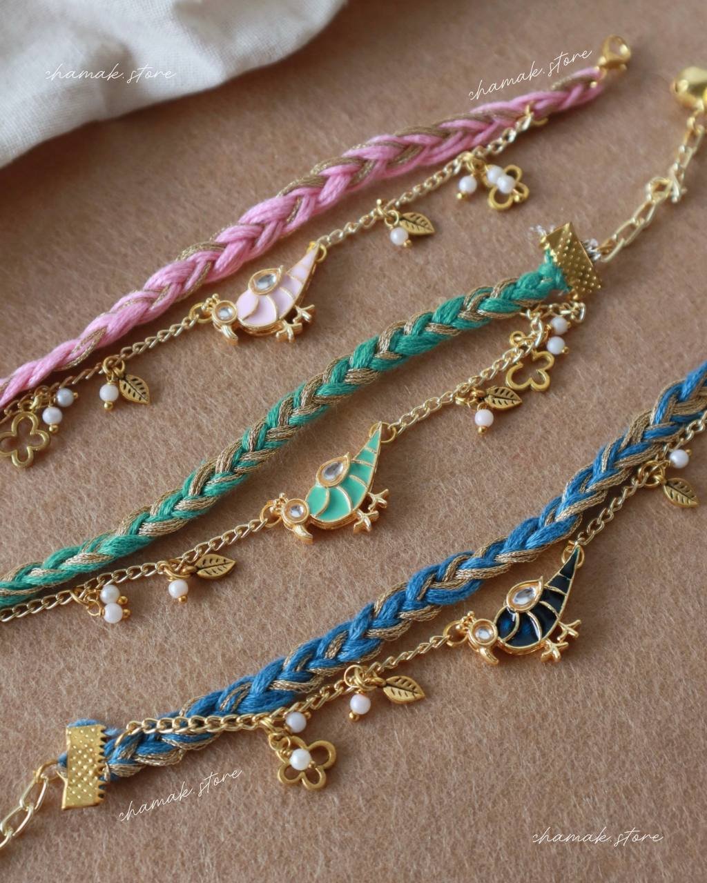 Peacock Charm Braided Bracelet Rakhi