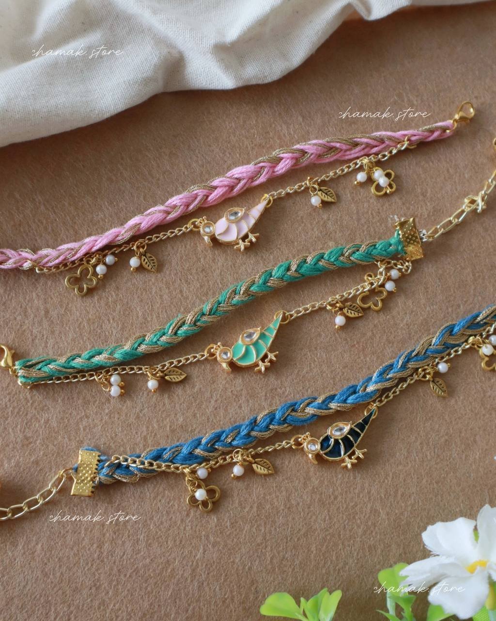 Peacock Charm Braided Bracelet Rakhi