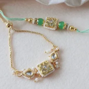 Mint Green Meenakari Kundan Bhai-Bhabhi Rakhi Set