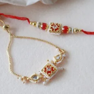 Red Meenakari Kundan Bhai-Bhabhi Rakhi Set